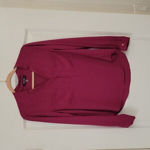 Nine West dark pink Magenta V neck blouse long sleeve shirt size Small